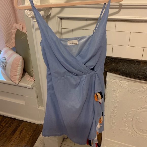 Blue wrap dress with tassels - Picture 1 of 2